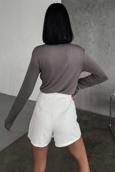 Rahat Ve Şık Uzun Kollu Bisiklet Yaka Likralı Viskon Penye Body Füme - 5