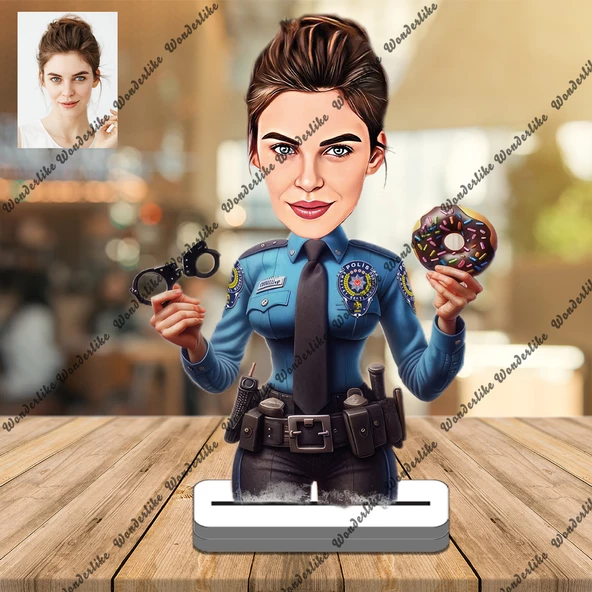 Emniyet Mensubu Polis Bayan 3D Ahşap Biblo,Sevgiliye Hediye, ürün görseli