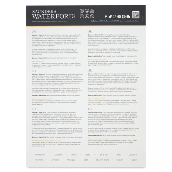 Saunders Waterford Hot Pressed 23x31cm 300gr 12 Yaprak Profesyonel Suluboya Blok / T46230001011C - 4