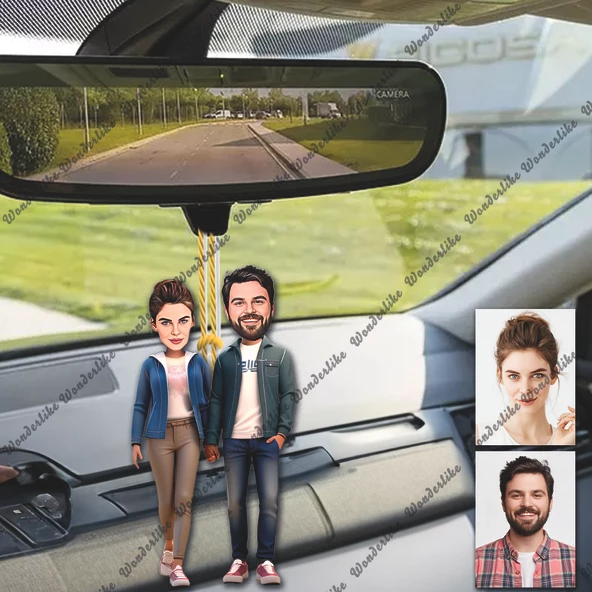 2 Kişi Arkadaş Tasarımlı Ahşap Araba Dikiz Ayna Süsü ürün görseli