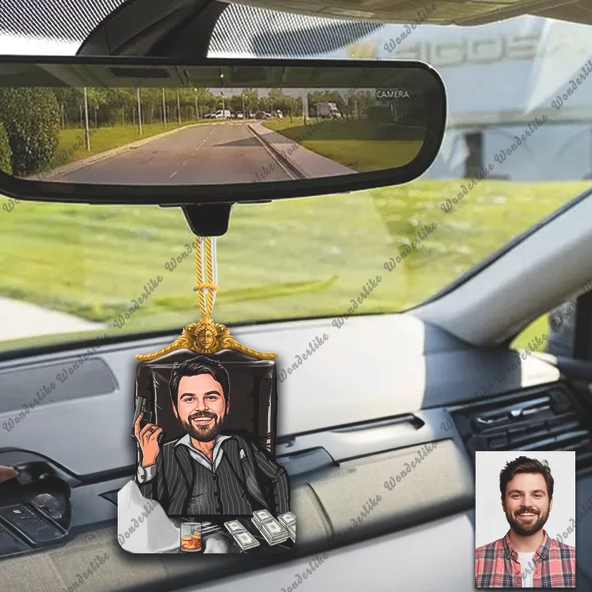 Baba Ahşap Tasarımlı Araba Dikiz Ayna Süsü ürün görseli