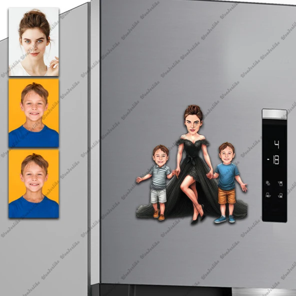 Anne Ve Çoçukları Tasarımlı Buzdolabı Magneti/Resim Gönder Magnet Olsun