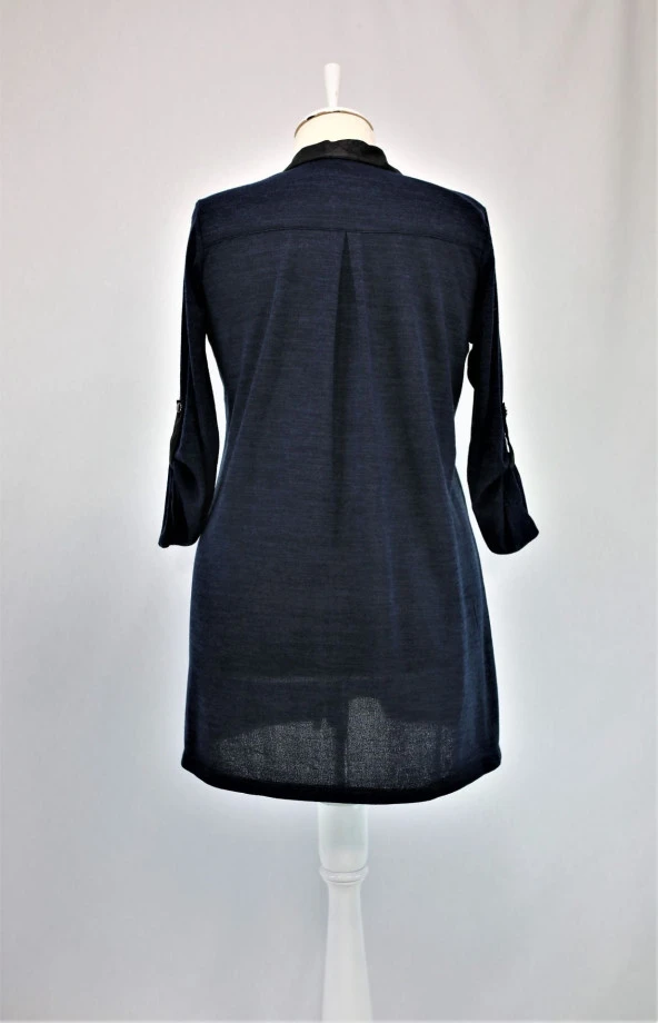 18568 Yakası Deri Detaylı  Tunik - 5