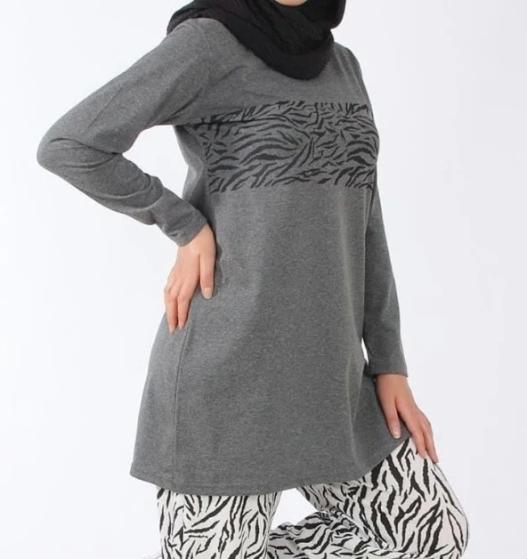 9019 Zebra Desenli Penye Tunik - 2