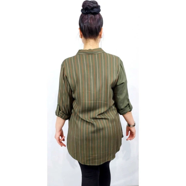 19010 Çizgili Cepli Gömlek Tunik - 3