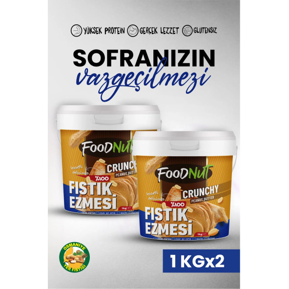 FoodNut %100 Şekersiz Sporcu Dostu Fıstık Ezmesi 2 Li %100 Şekersiz Yer Fıstığı Ezmesi 2 Kg