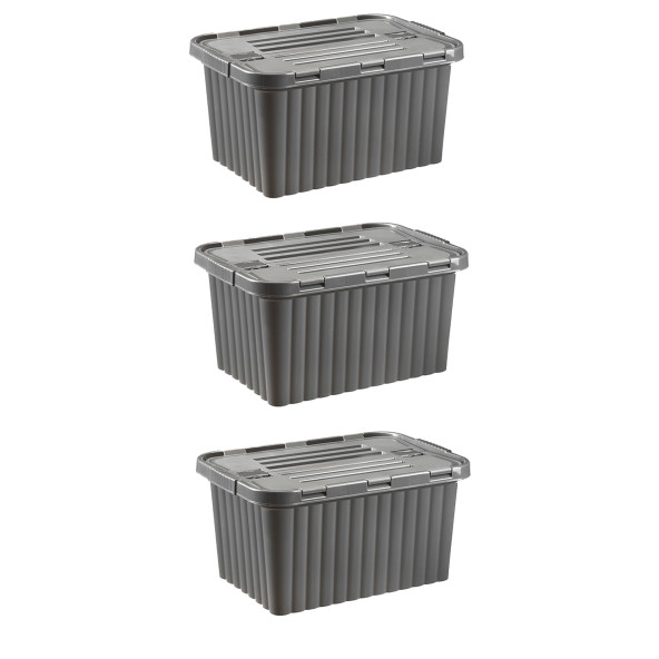 3 Adet 33 Litre Antrasit Renk Split Box Plastik Saklama Kutusu - RNL-DNY2012ANT-3