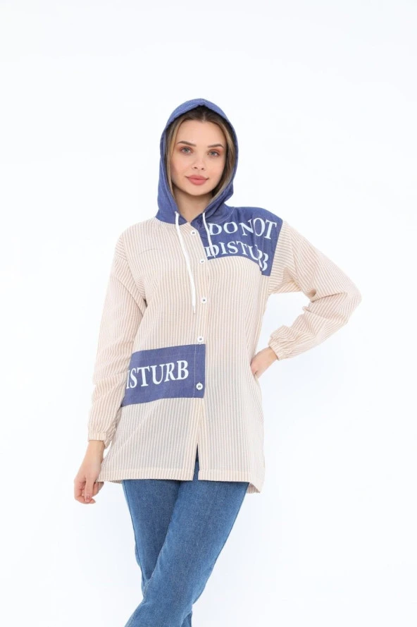 2162 Çizgili Kapüşonlu Bluz - 2