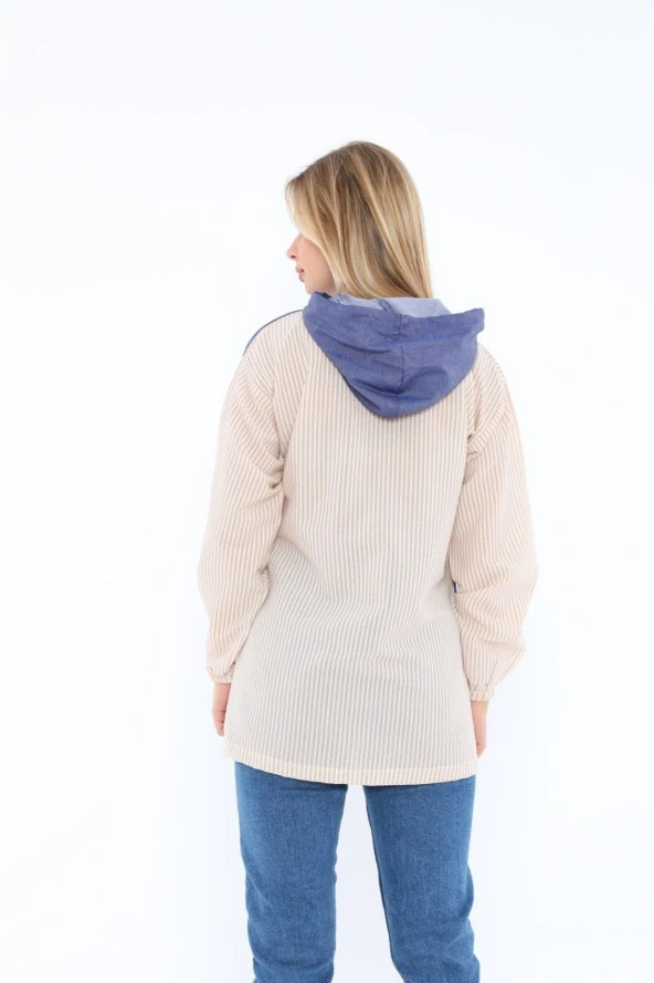 2162 Çizgili Kapüşonlu Bluz - 3