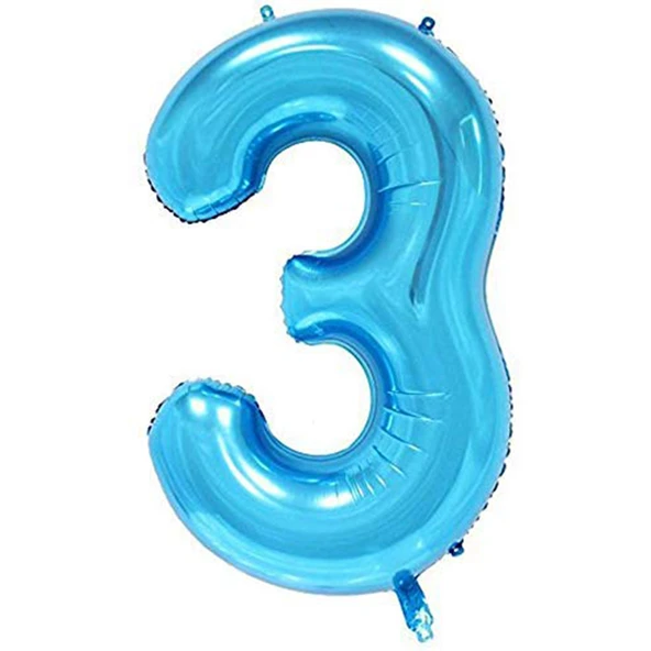 3 Rakam Mavi Folyo Balon 40 inç 100 cm