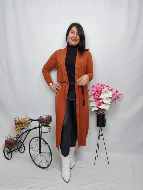 2106 Kemer Detaylı Uzun Triko Hırka - 2