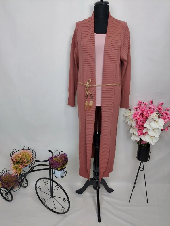 2106 Kemer Detaylı Uzun Triko Hırka - 3