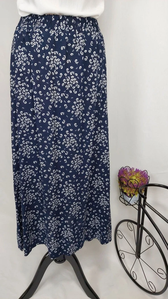 1104 Çiçek Desenli Düğmeli Etek - 2