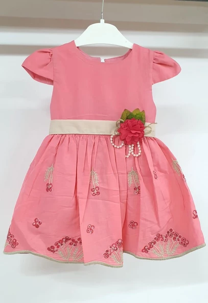 Çiçek Nakışlı Kız Çocuk Elbise ST07219 - 5