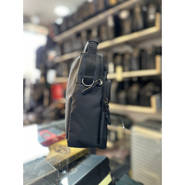 SİYAH KETEN KUMAŞ EL OMUZ ÇANTASI - Resim 3