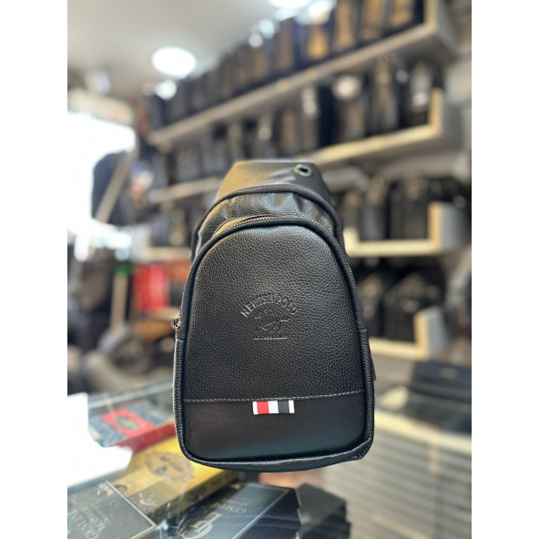 TRG POLO SİYAH SUNİ DERİ ÇAPRAZ BEL ÇANTASI - Resim 2