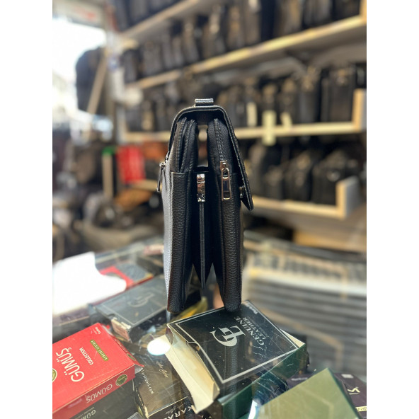 TRG POLO SİYAH  SUNNİ FLOTHER DERİ ERKEK EL OMUZ ÇANTASI - Resim 4