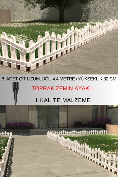 Dekoratif Plastik Bahçe ve Peyzaj Çiti 8 ADET ÇİT (Y: 32 CM / G: 4.4 M) TOPRAK AYAKLI - 2
