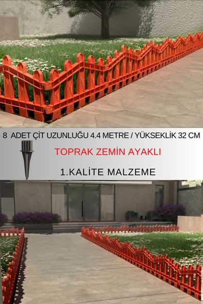 Dekoratif Plastik Bahçe ve Peyzaj Çiti 8 ADET ÇİT (Y: 32 CM / G: 4.4 M) TOPRAK AYAKLI - 3
