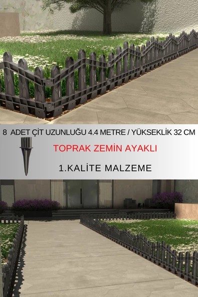 Dekoratif Plastik Bahçe ve Peyzaj Çiti 8 ADET ÇİT (Y: 32 CM / G: 4.4 M) TOPRAK AYAKLI