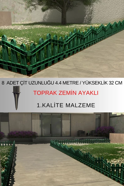 Dekoratif Plastik Bahçe ve Peyzaj Çiti 8 ADET ÇİT (Y: 32 CM / G: 4.4 M) TOPRAK AYAKLI - 4