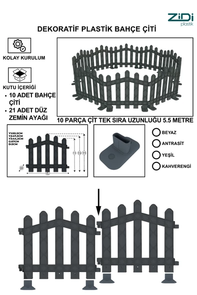Dekoratif Plastik Alan Oluşturma ve Bahçe Çiti 10 ADET ÇİT (Y: 50 CM / G: 5.5 M) SERT ZEMİN AYAKLI - 7
