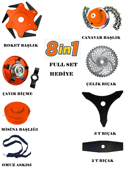 Eisenn Germany Multi-9900 Yan Tırpan 8 İn 1 FULL Set Hediye Benzinli Motorlu Ot Çalı Çim Biçme Makinesi - 2