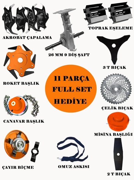 Eisenn Alman EF-990 11 in 1 PCS FULL Set Yan Tipi Benzinli Tırpan +Toprak Eşeleme+Akrobat Çapa Roket Başlık - 2