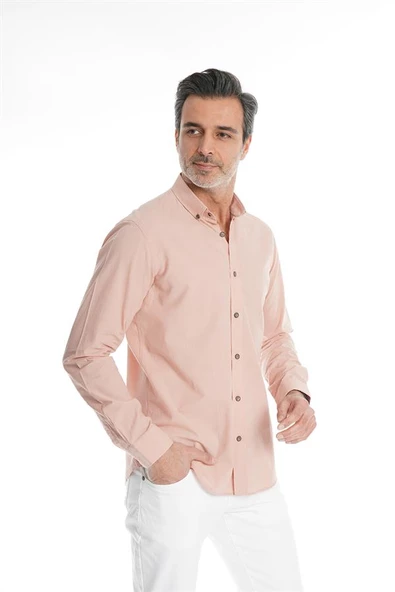 İntersivin %100 Pamuklu Pudra Rahat Kesim Yazlık Erkek Gömlek - Resim 3