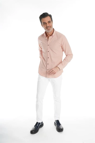 İntersivin %100 Pamuklu Pudra Rahat Kesim Yazlık Erkek Gömlek - Resim 4