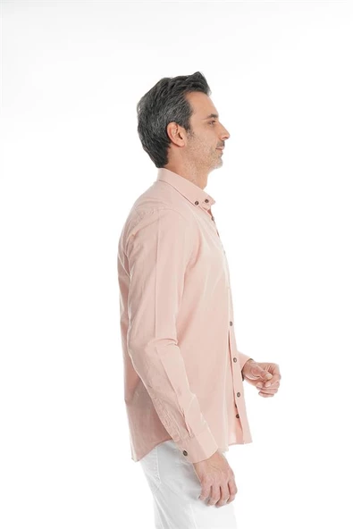 İntersivin %100 Pamuklu Pudra Rahat Kesim Yazlık Erkek Gömlek - Resim 5