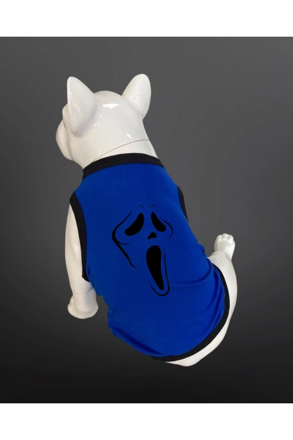 Kedi & Köpek Kıyafeti - Çığlık Baskılı Saks Mavisi Atlet