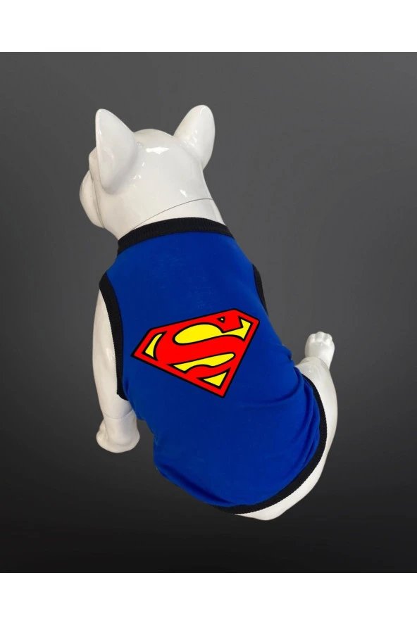 Kedi & Köpek Kıyafeti - Süperman Baskılı Saks Mavisi Atlet