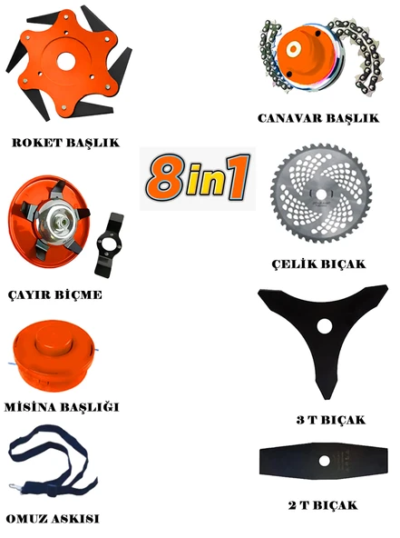 Lombard İtalia F15 Motor New 8 İn 1 FULL Set Yan Tipi Benzinli Motorlu Ot Çalı Tırpanı Çim Makinesi - 2