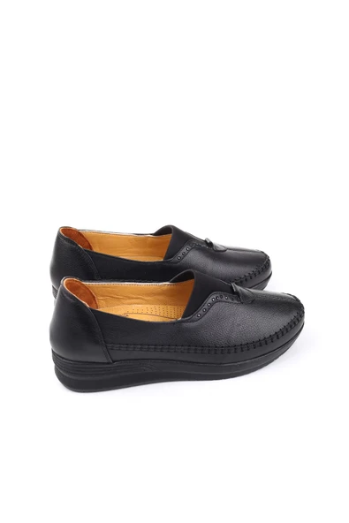 Castle Black Hakiki Deri 3,5 Cm Rahat Dolgu Topuk Anne Ayakkabı - Resim 4