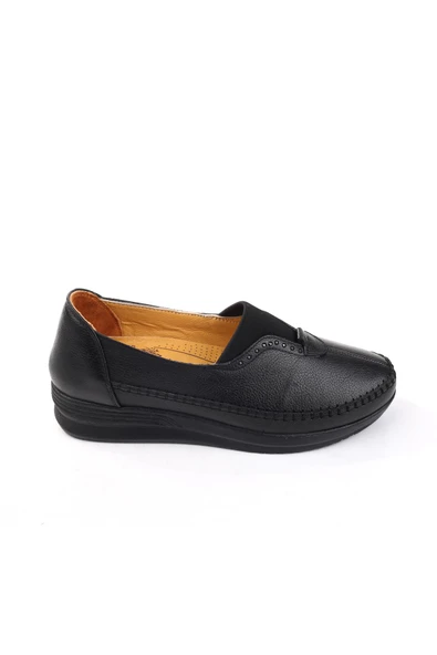 Castle Black Hakiki Deri 3,5 Cm Rahat Dolgu Topuk Anne Ayakkabı - Resim 2