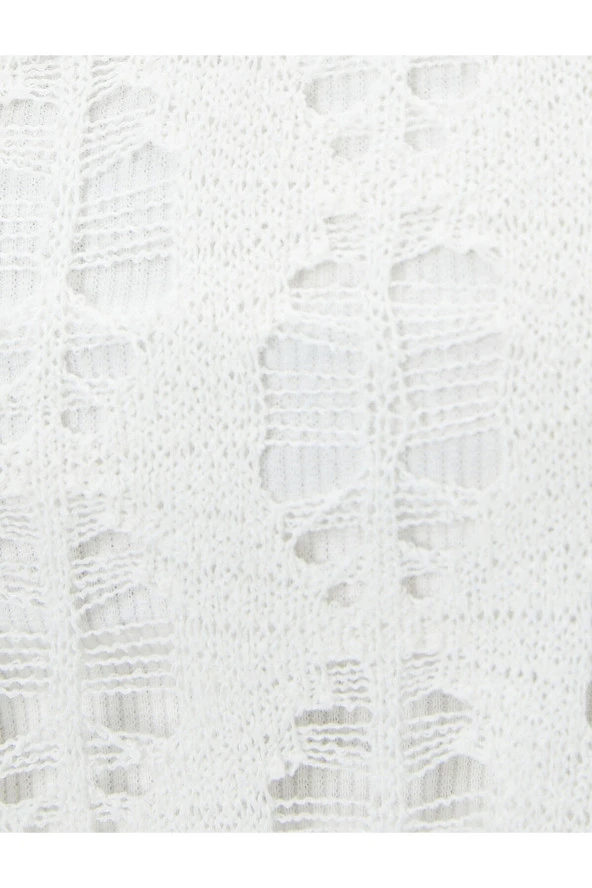 Ajurlu Crop Tişört Kısa Kollu Yuvarlak Yaka - Resim 6