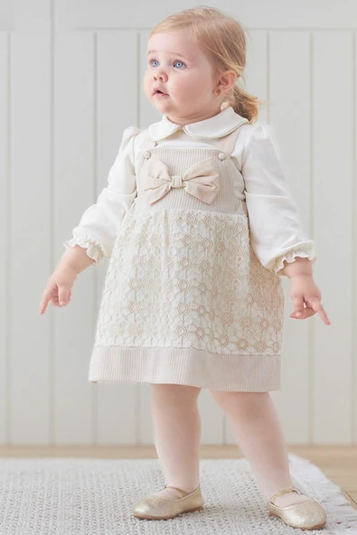 Kız Bebek Elbise Kız Çocuk Elbise Doğum Günü Parti Düğün Keten Uzun Kollu Astarlı Elbise - 4