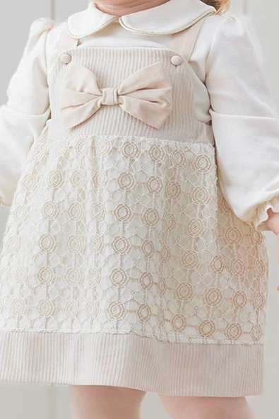 Kız Bebek Elbise Kız Çocuk Elbise Doğum Günü Parti Düğün Keten Uzun Kollu Astarlı Elbise - 8