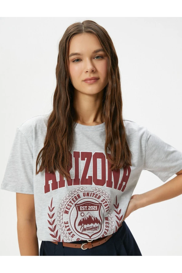 Kolej Tişört Baskılı Kısa Kollu Bisiklet Yaka Pamuklu - Resim 2