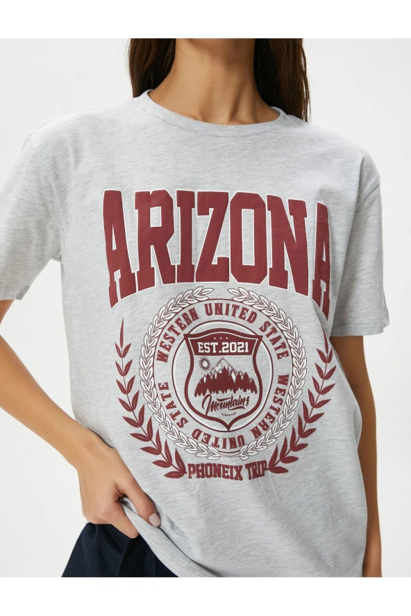 Kolej Tişört Baskılı Kısa Kollu Bisiklet Yaka Pamuklu - Resim 5