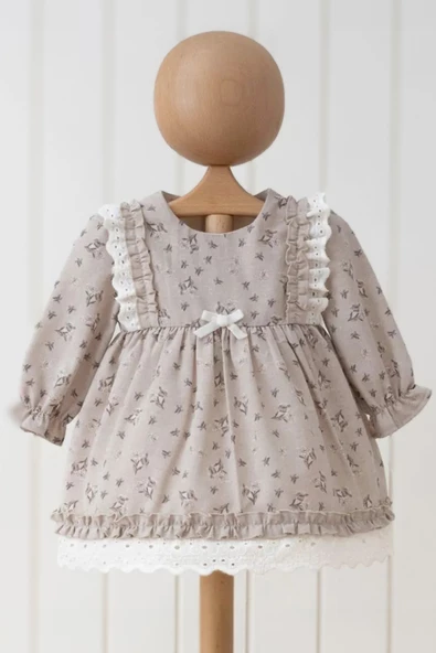 Kız Bebek Elbise Kız Çocuk Elbise Doğum Günü Parti Düğün Keten Uzun Kollu Astarlı Elbise - 2