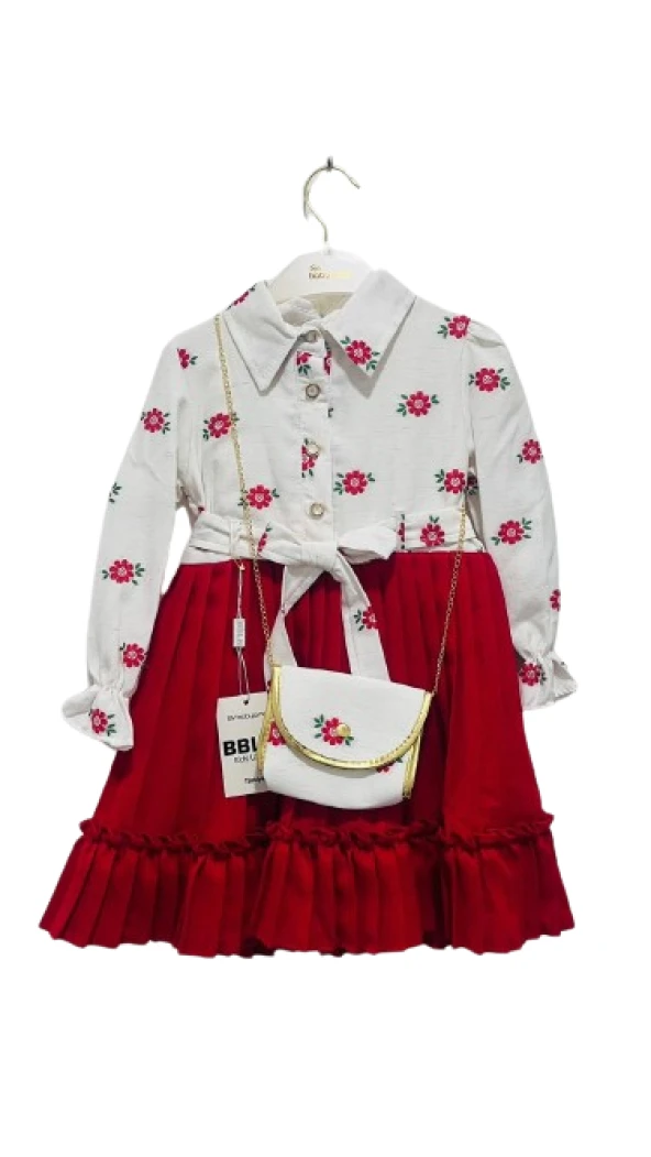 uğurböeğiçocuk 7501 Kız Çocuk Çiçekli Piliseli Çantalı Elbise