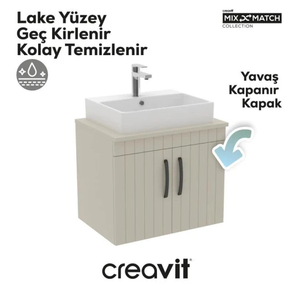 Creavit D10 Next Lavabo Dolabı Kapaklı 65 cm Dafne Lake Kapak