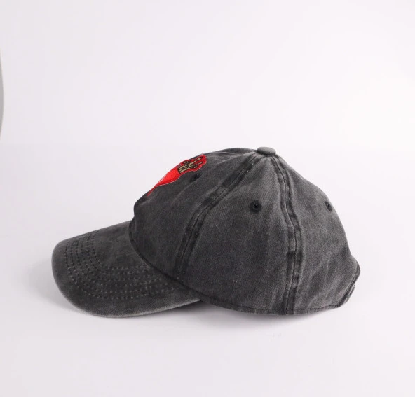 Perlotus Love Kalp Nakışlı Pamuklu Yıkamalı Siyah Şapka - 3