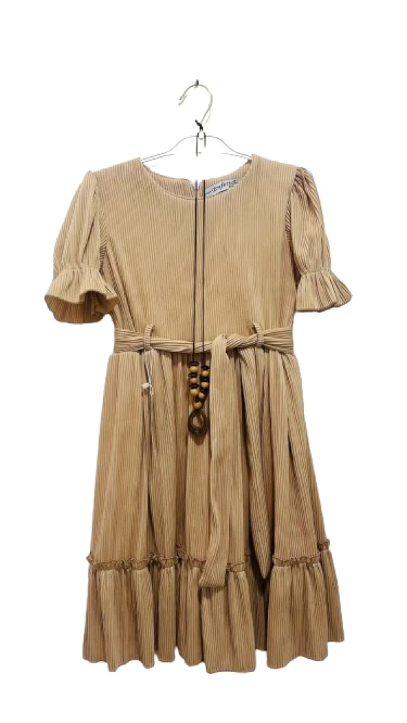 uğurböceğiçocuk 4192 Çizgili Kumaş Fırfırlı Kız Çocuk Elbise