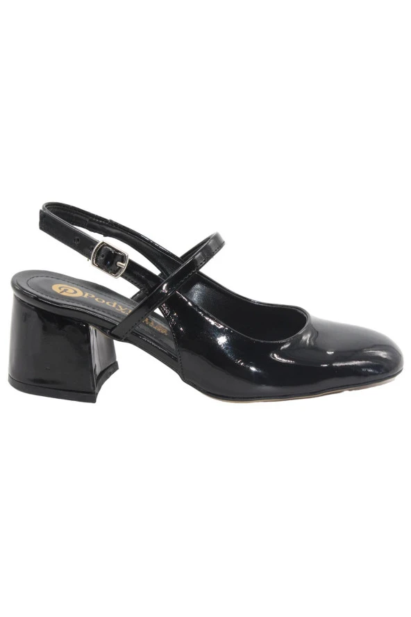 Mergenshoes Mf301 Siyah Üstten Bantlı Kadın Topuklu Ayakkabı