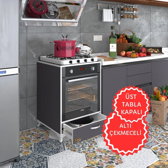 Kenzlife ankastre modülü kabini azot gri fırın ocak dolabı çekmeceli ayaklı sabit tabla ürün görseli
