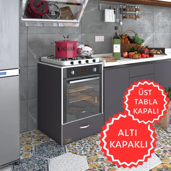 Kenzlife ankastre modülü kabini flor gri kapaklı fırın ocak dolabı sabit tabla ürün görseli