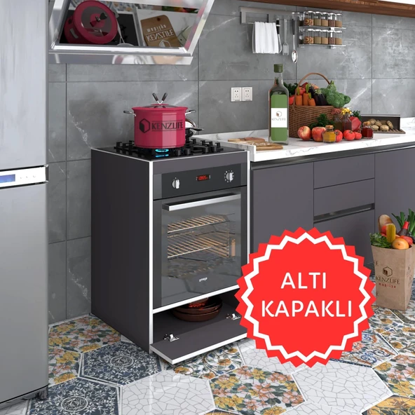 Kenzlife ankastre modülü kabini berilyum gri fırın ocak dolabı kapaklı